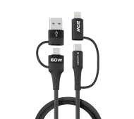 Wozinsky WNBAA 60W 4w1 USB-C do USB-C z adapterami USB-A i Lightning 1m Czarny