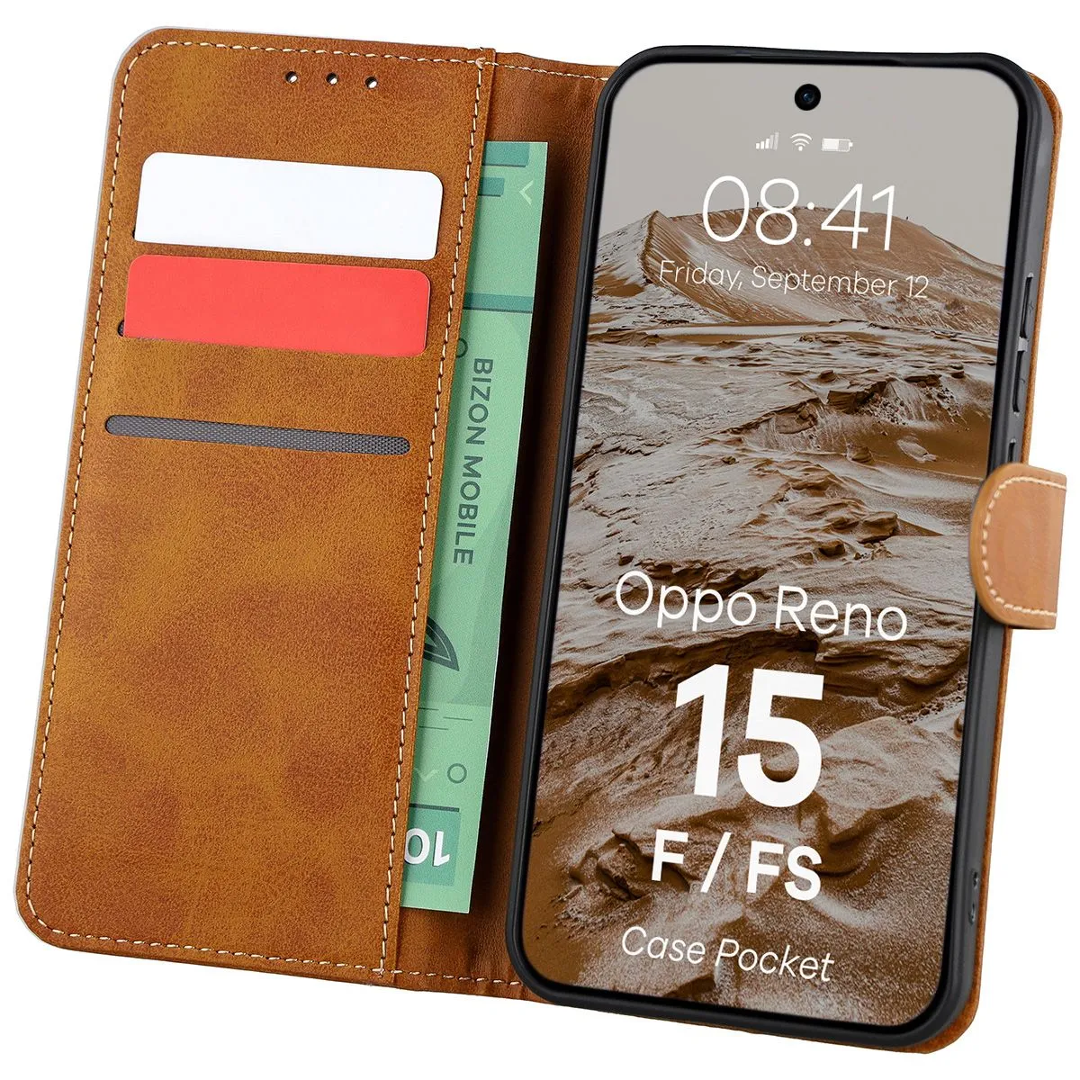 Etui Bizon Case Pocket do Oppo Reno 15 F / FS Brązowy