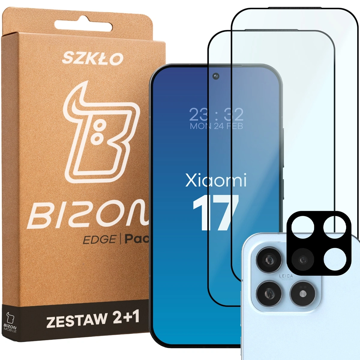 Zestaw ochronny Bizon Szkło + szybka na aparat Glass Edge Pack do Xiaomi 17 2 sztuki