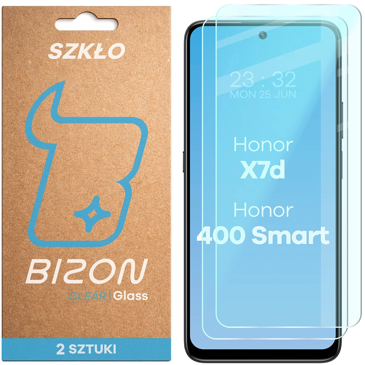 Szkło hartowane Bizon na ekran Glass Clear Duo do Honor X7d 4G/5G / 400 Smart 4G/5G 2 sztuki