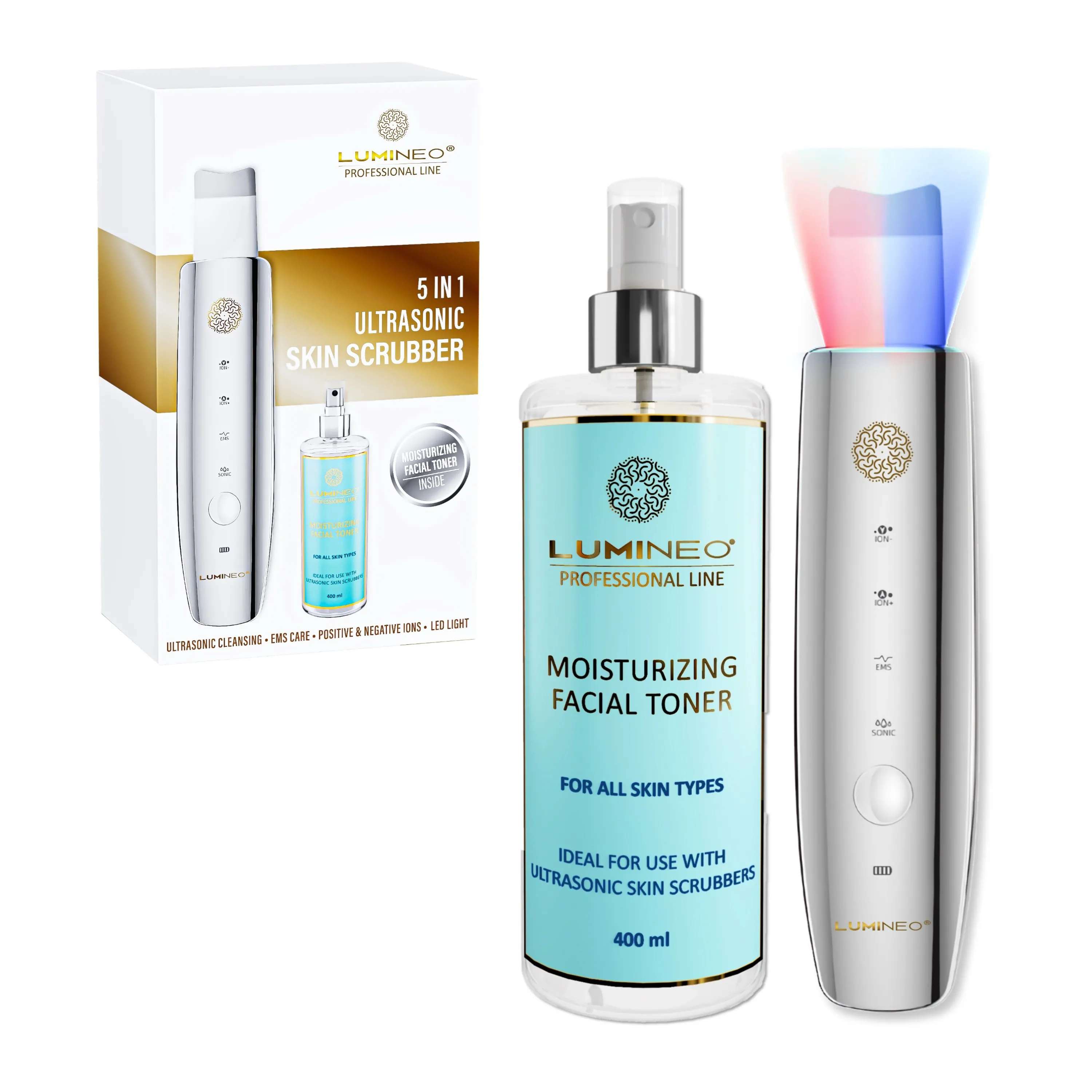 Urządzenie do peelingu kawitacyjnego Lumineo M22 5w1 + Tonik nawilżający 400ml