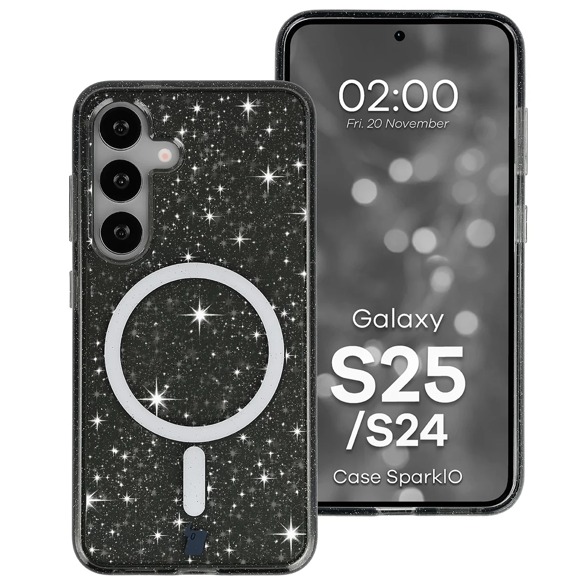 Etui Bizon Case SparklO do Galaxy S25 / S24 Przezroczysto-Czarne z Brokatem