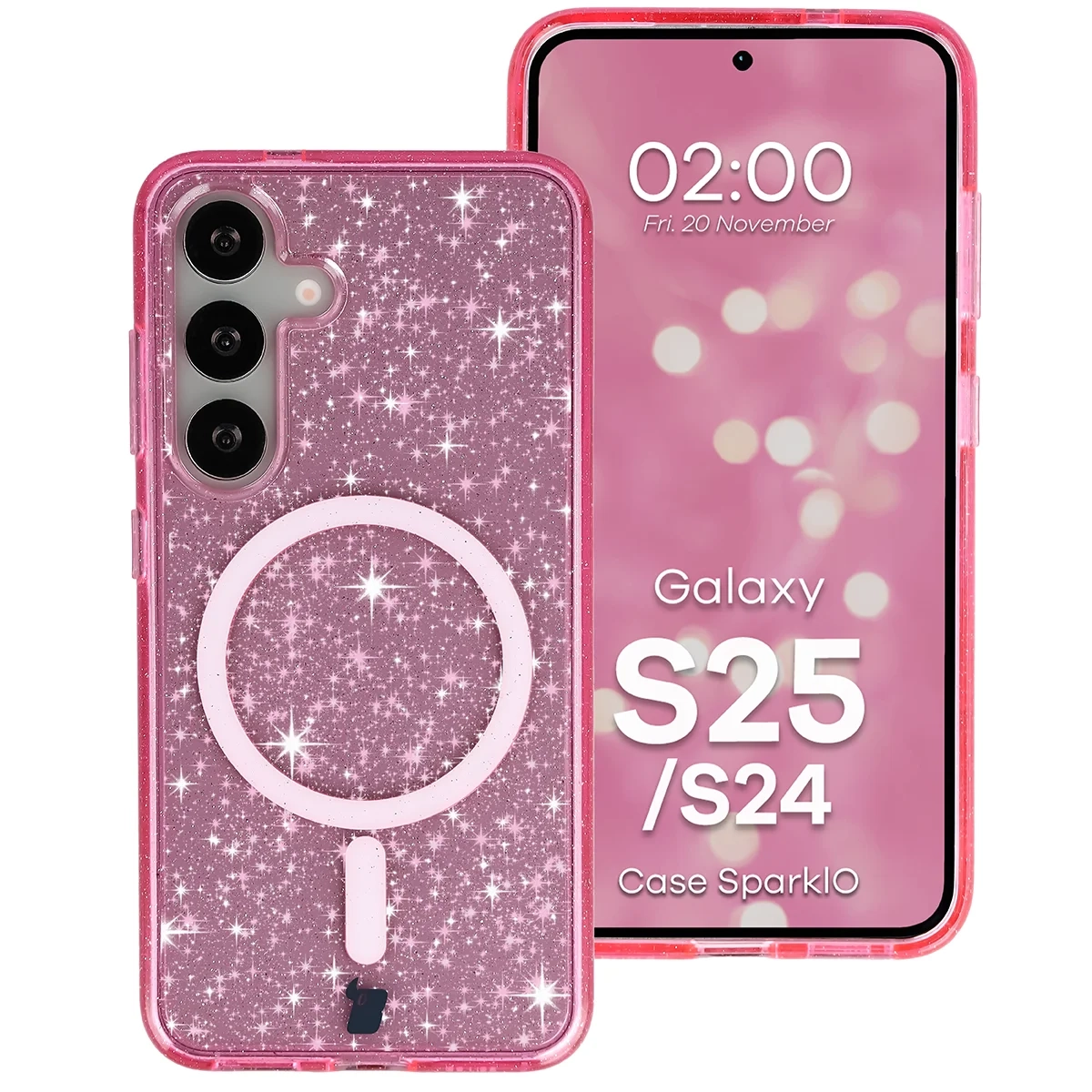 Etui Bizon Case SparklO do Galaxy S25 / S24 Przezroczysto-Różowe Z Brokatem