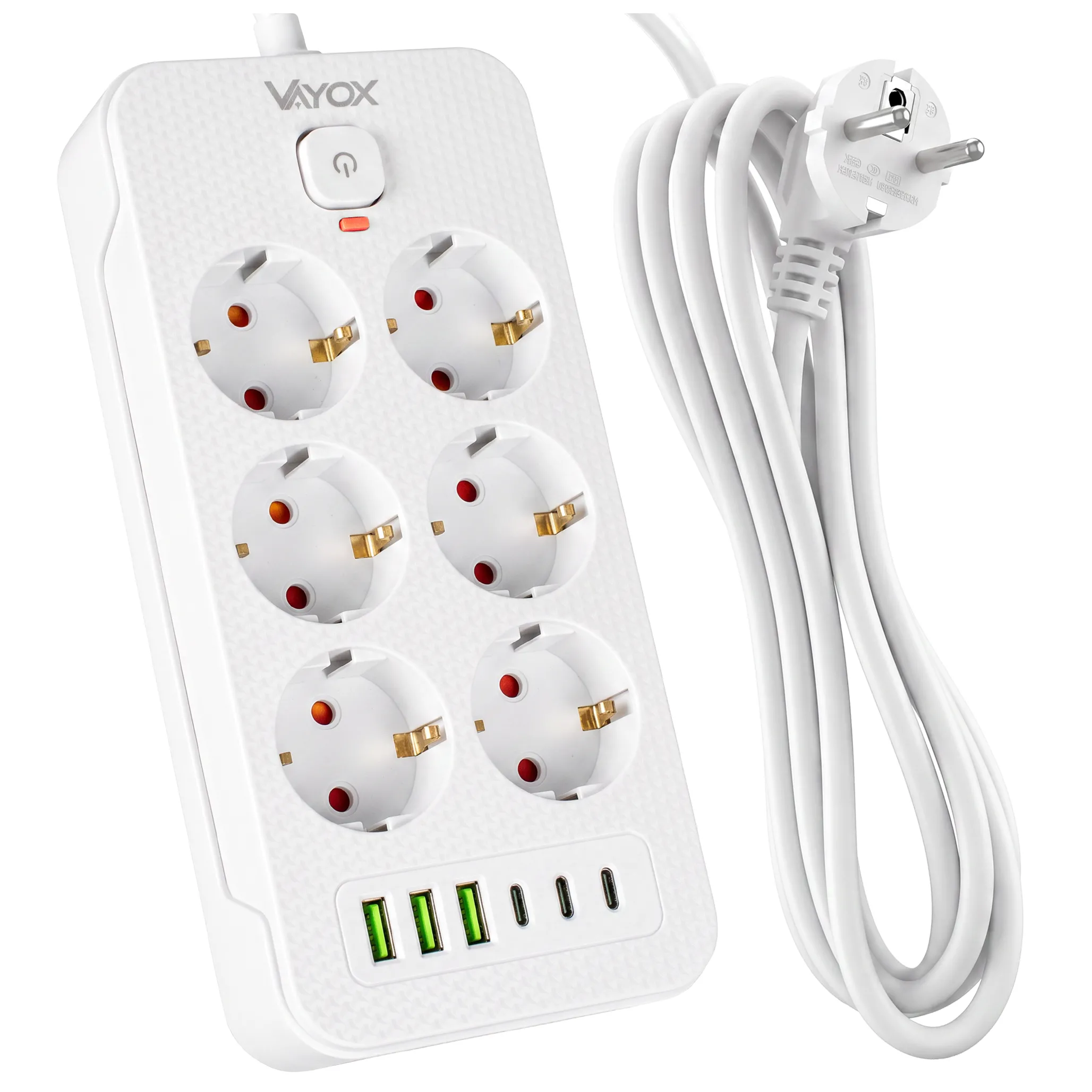 Listwa Vayox VA0465W-2 6 gniazd 3x USB-A 3x USB-C 2m Biały