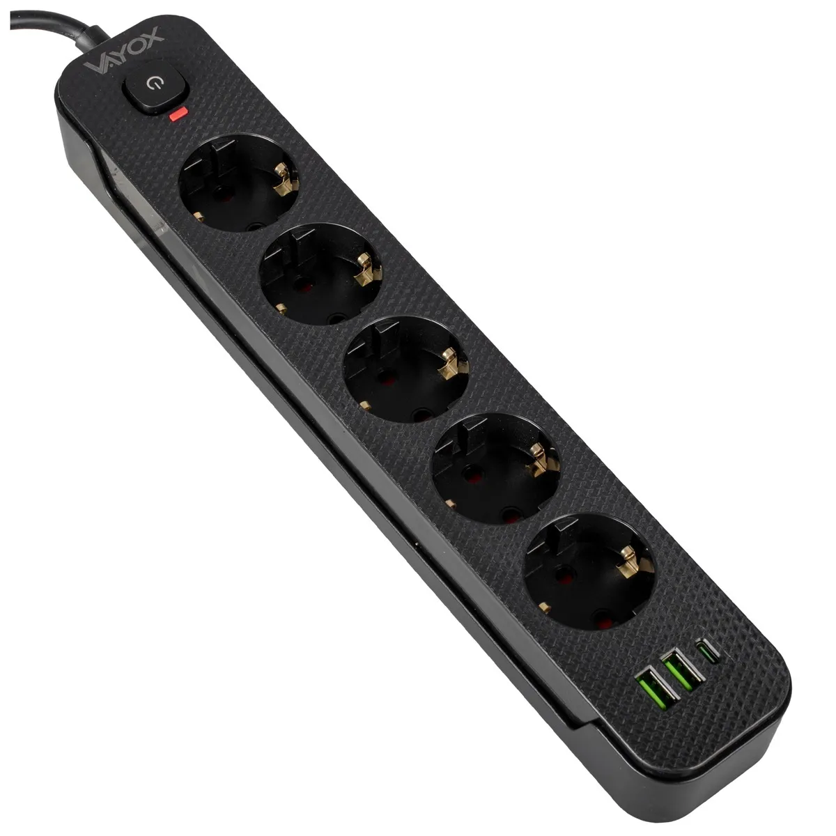Listwa Vayox VA0466B-3 2x USB-A 1x USB-C 5 gniazd 3m Czarny
