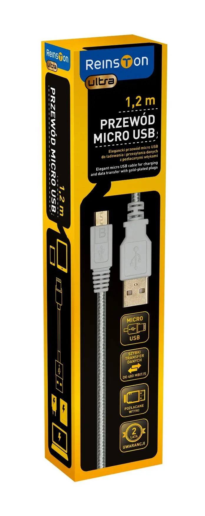 Kabel Reinston EKT10 microUSB 1,2m Srebrny