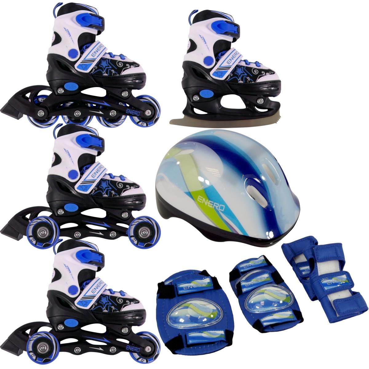 Enero Łyżworolki - Wrotki - Łyżwy - Kask - Ochraniacze 6w1 26-29 (niebieski)