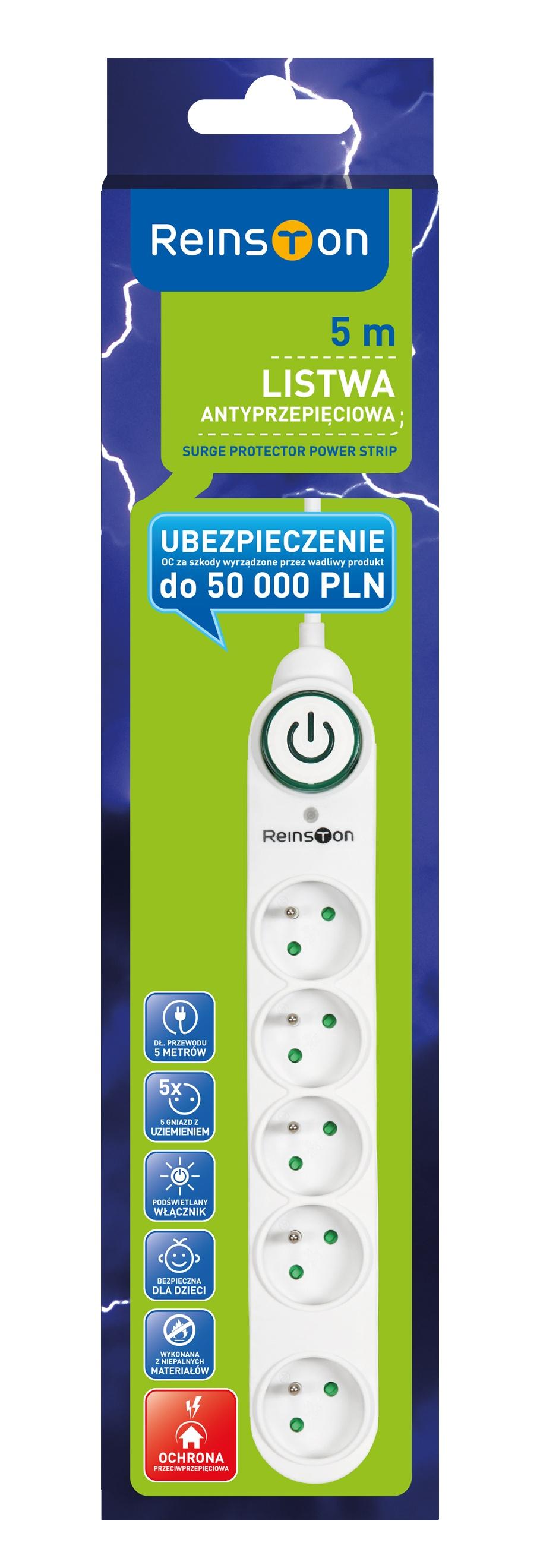 Listwa Reinston ALZ004 5 gniazd 5m Biały