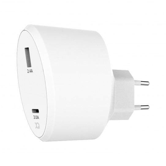 Xqisit Travel Charger 5,4A Dual USB+USB-C EU (biały)