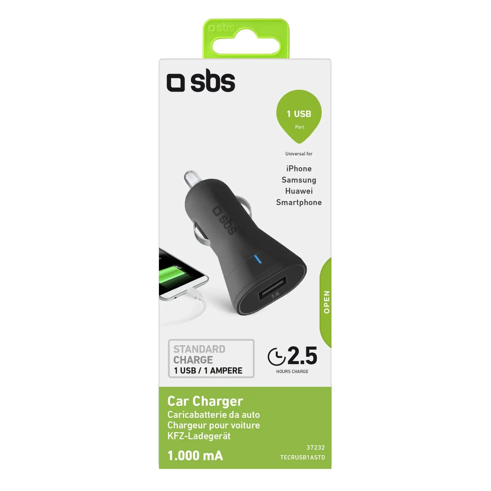 Ładowarka samochodowa SBS TECRUSB1ASTD Czarny