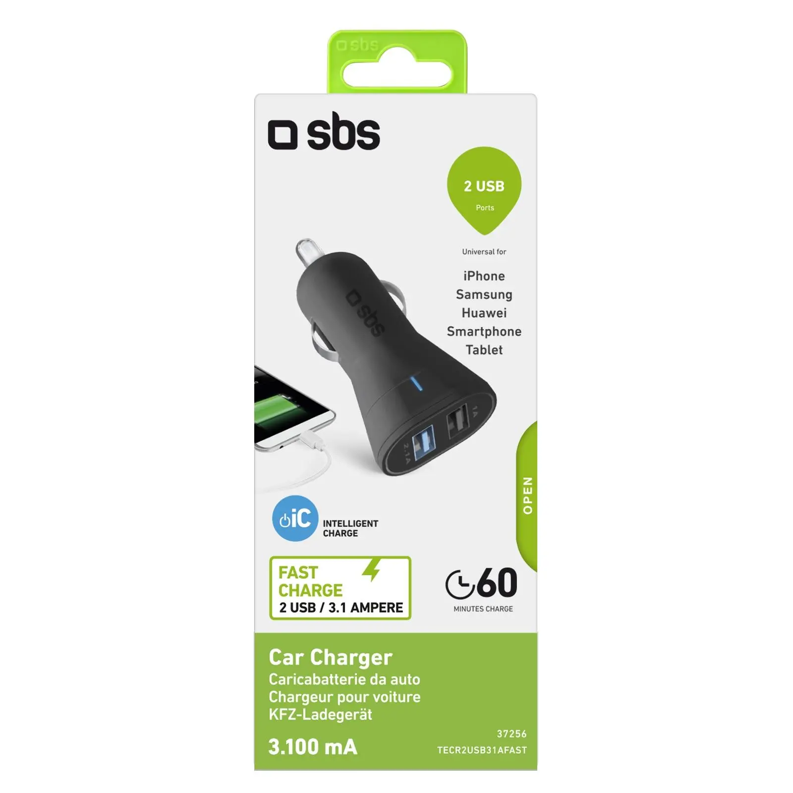 Ładowarka samochodowa SBS TECR2USB31AFAST Czarny