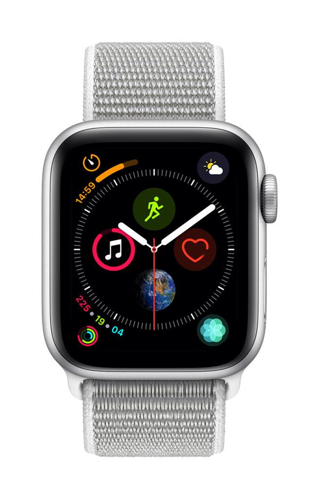 Smartwatch Apple Watch 4 40mm Koperta z aluminium w kolorze srebrnym z opaską sportową w kolorze porcelanowym