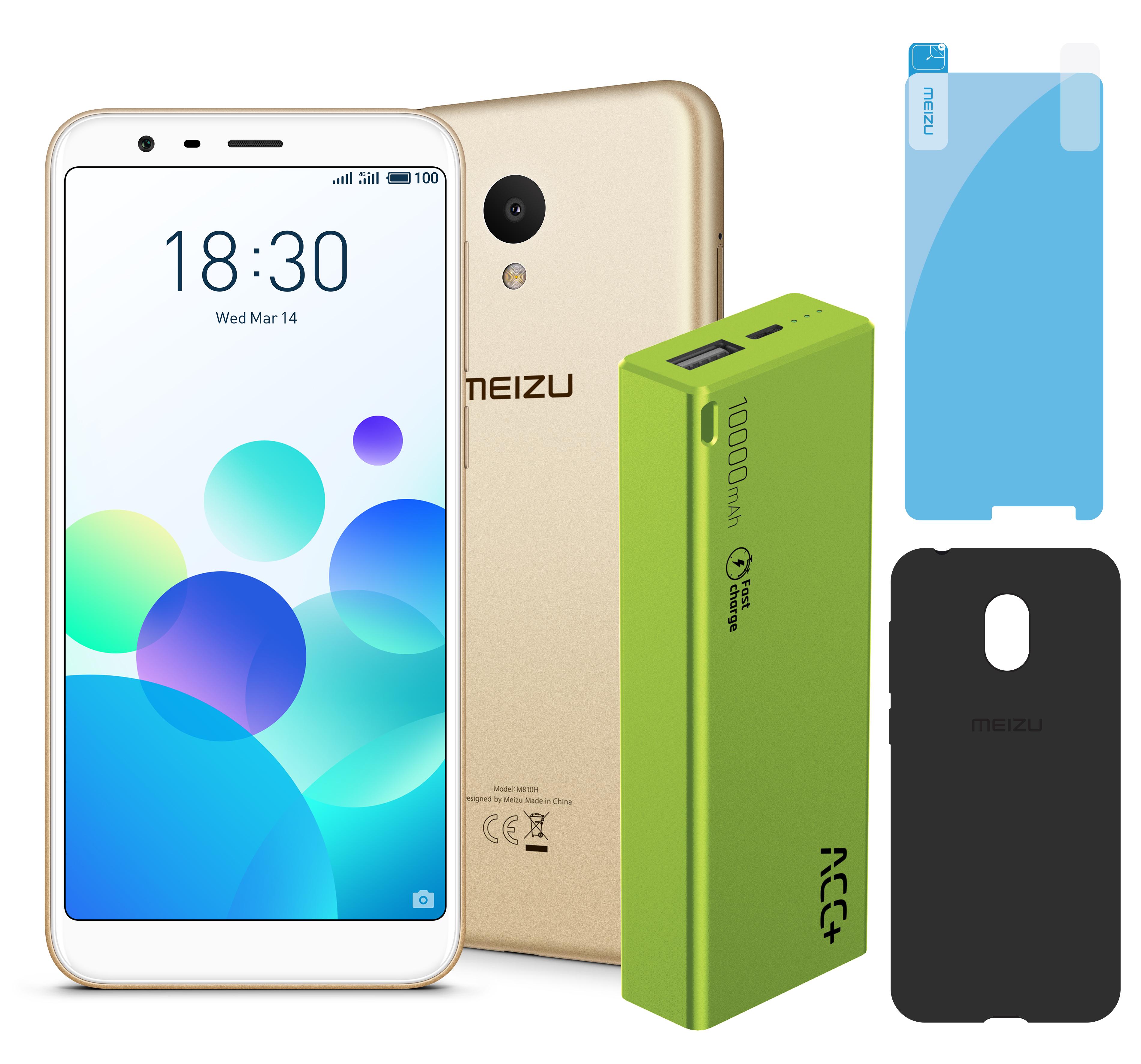 Smartfon Meizu M8C 16GB (złoty) + powerbank 10 000 mAh + etui + folia na ekran