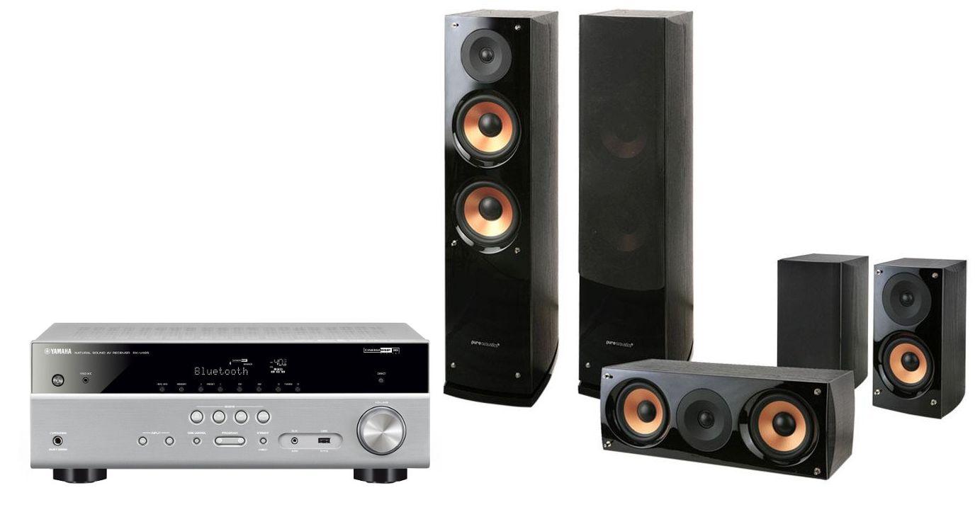 Zestaw kina Yamaha MusicCast RX-V485 (tytanowy), Pure Acoustics NOVA 6 (czarny)