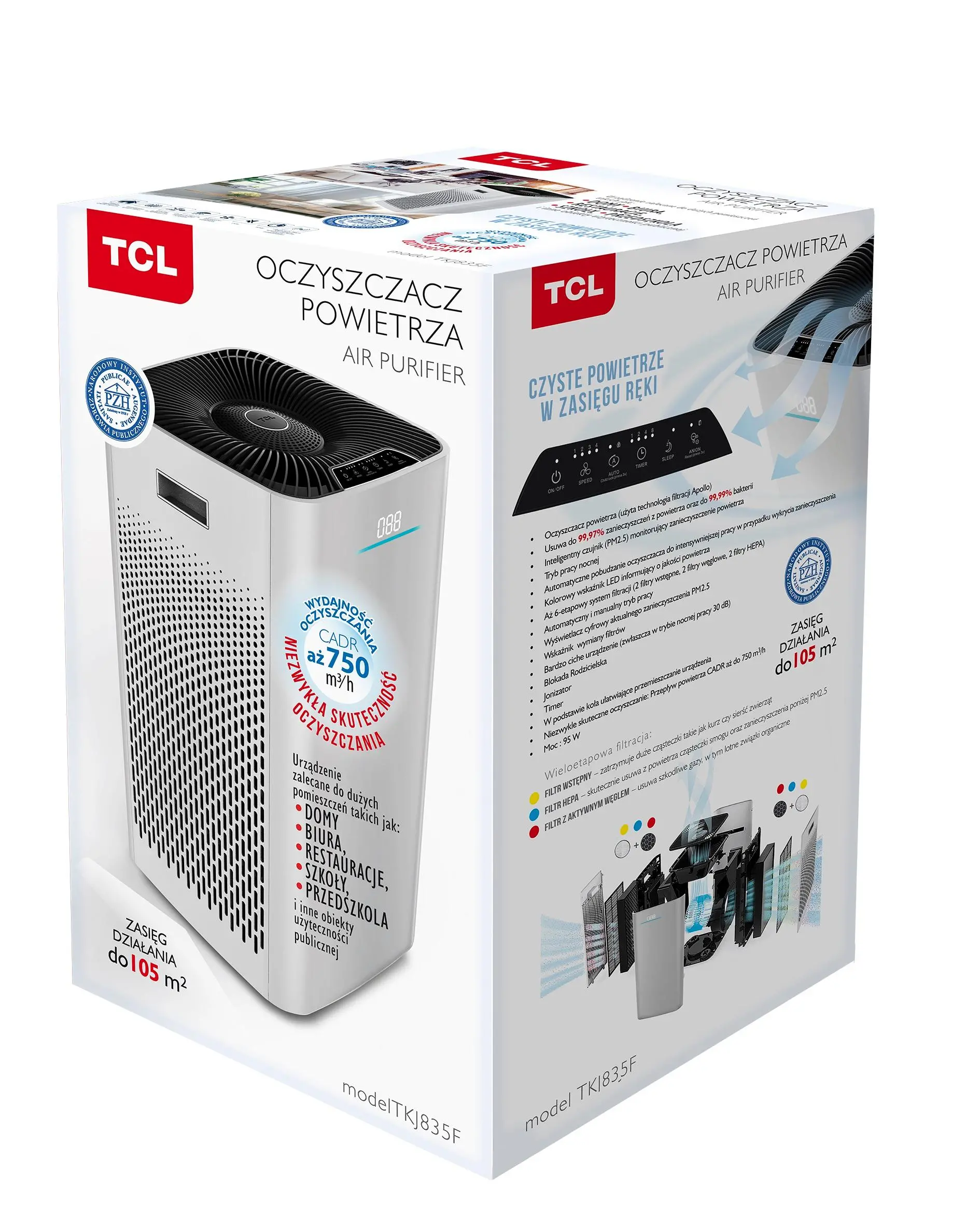 Oczyszczacz powietrza TCL TKJ835F Jonizacja