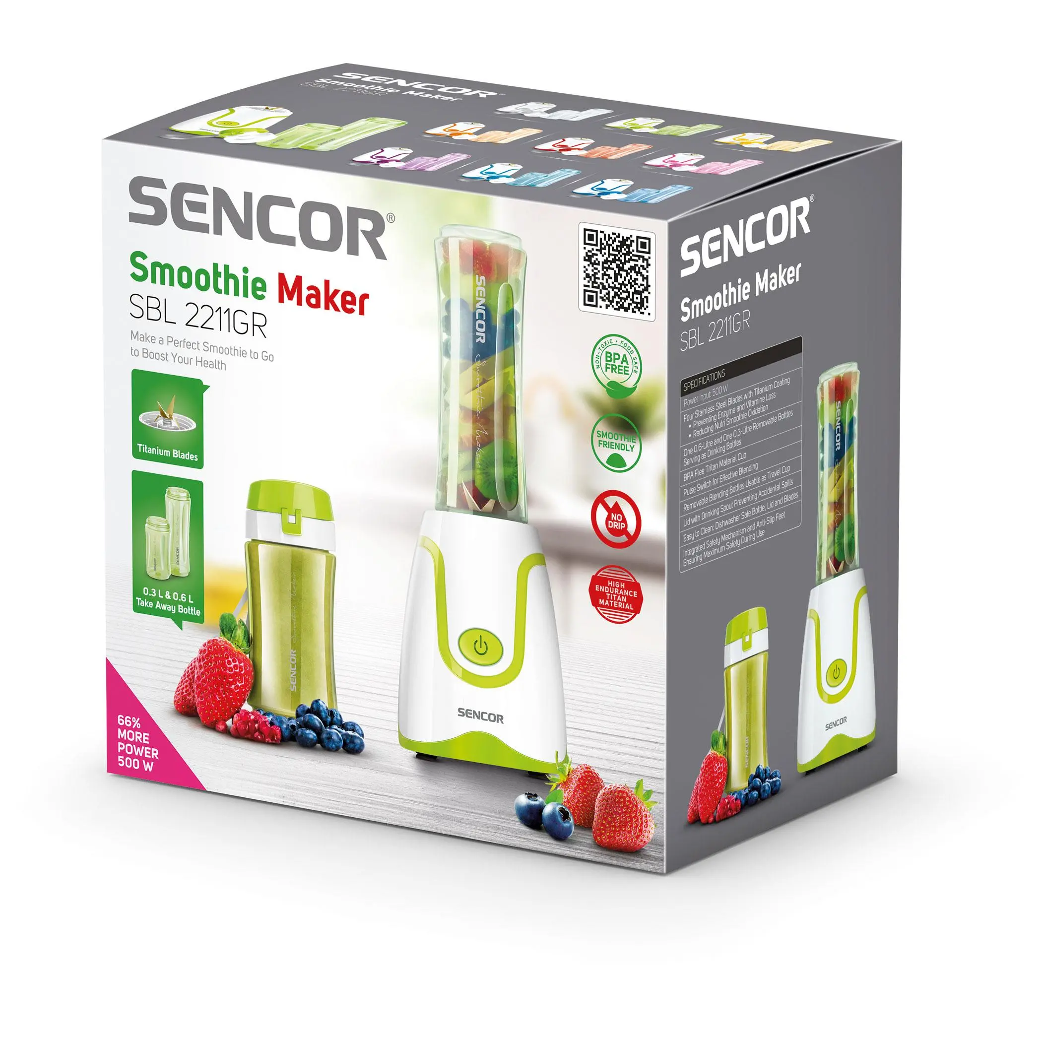 Blender kielichowy Sencor SBL 2211GR 0,6l 2 butelki