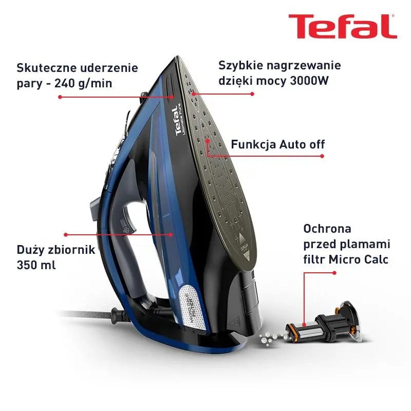 Żelazko Tefal Ultimate Pure FV9834 Durilium AirGlide Autoclean 240g/min