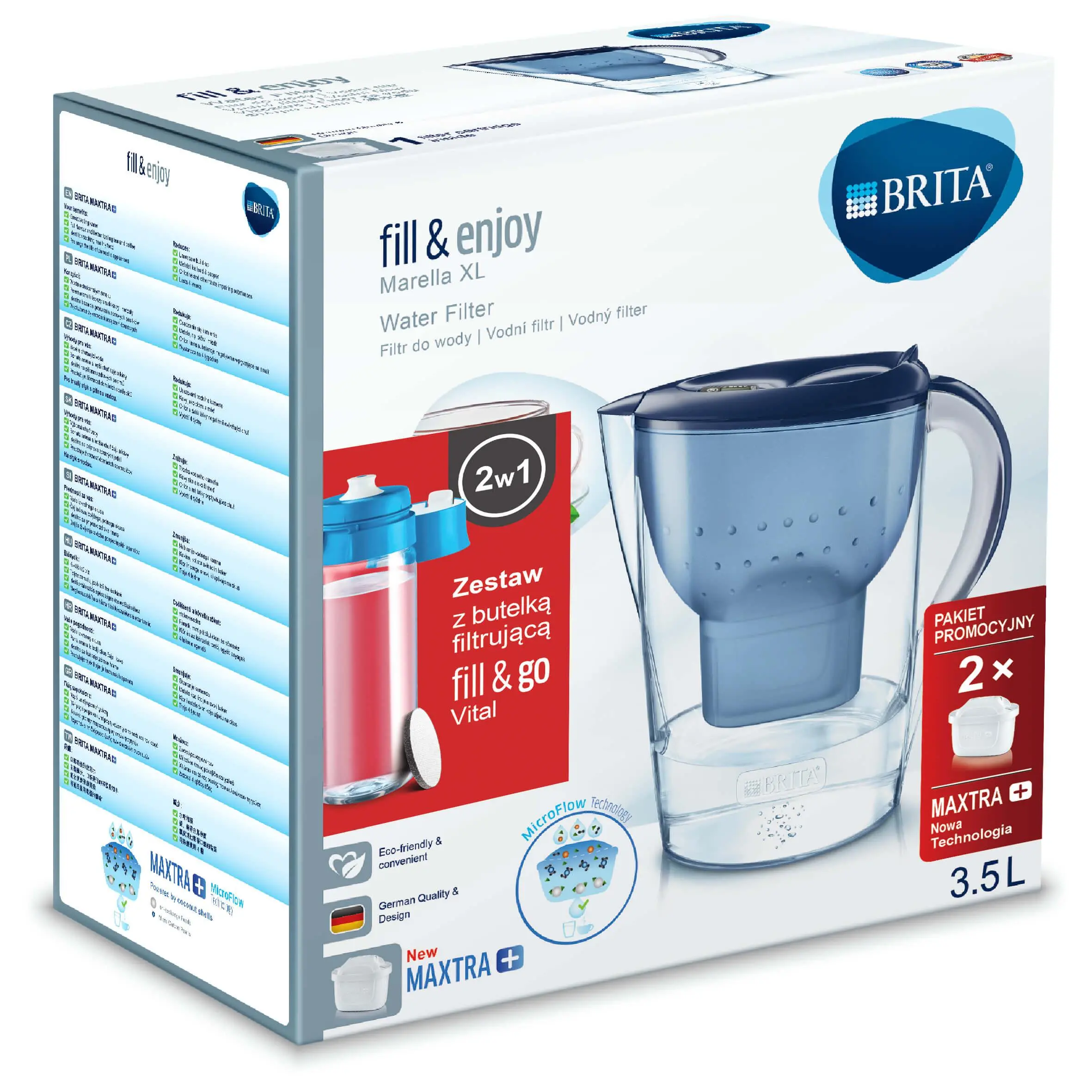 Dzbanek filtrujący Brita Marella XL + fill & go Vital 3,5l 2 wkłady Niebieski