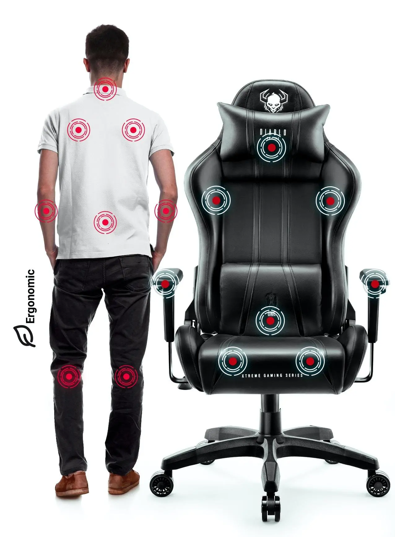 Fotel Diablo Chairs X-One 2.0 King Size Gamingowy do 160kg Skóra ECO Tkanina Czarno-czarny