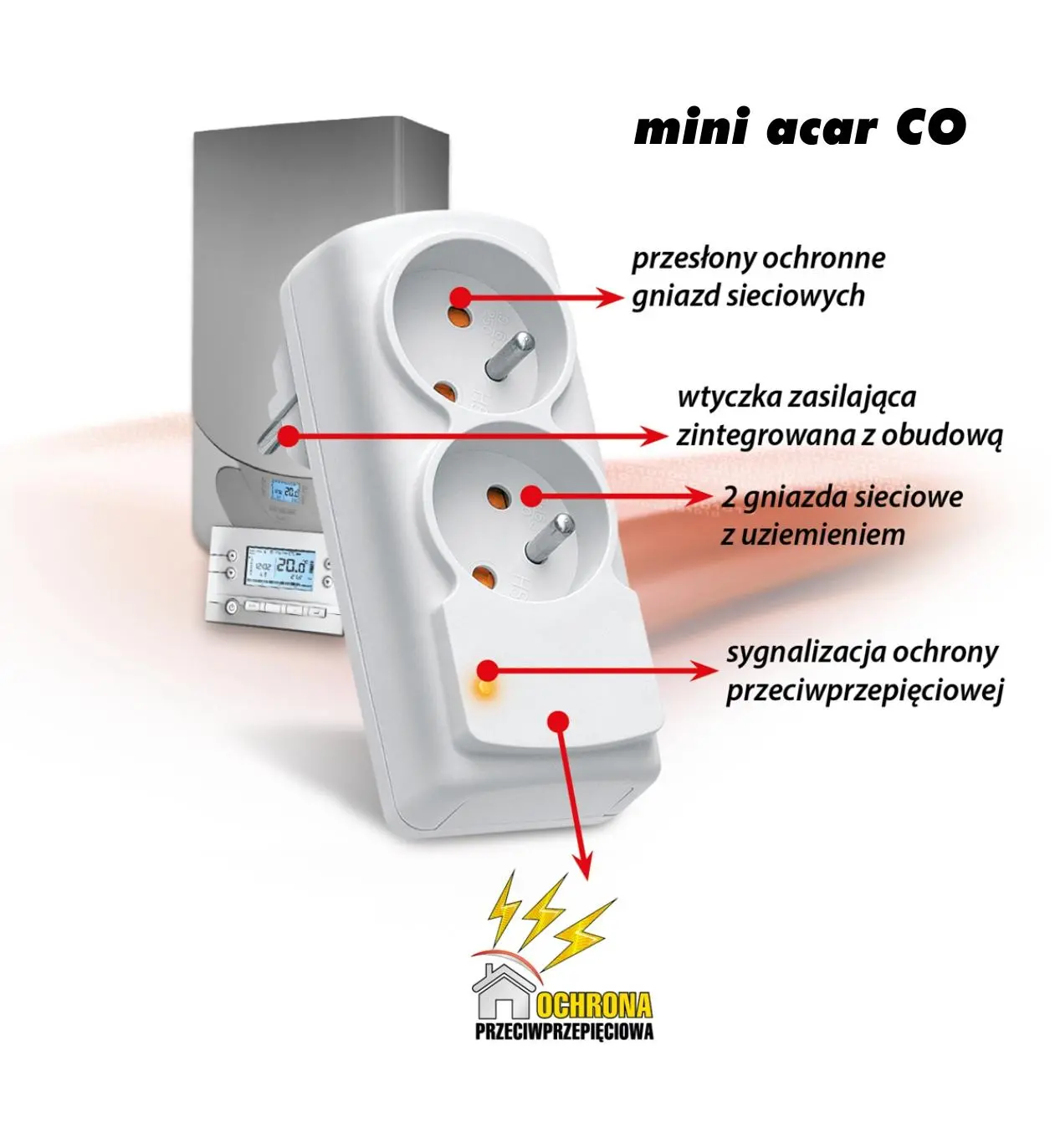 Gniazdo sieciowe Acar mini CO 2 gniazda Biały