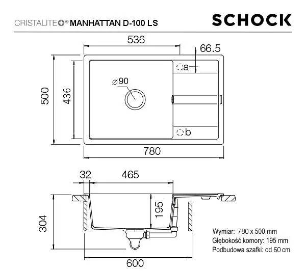 Zlewozmywak Schock Manhattan D-100LS Granitowy Onyx