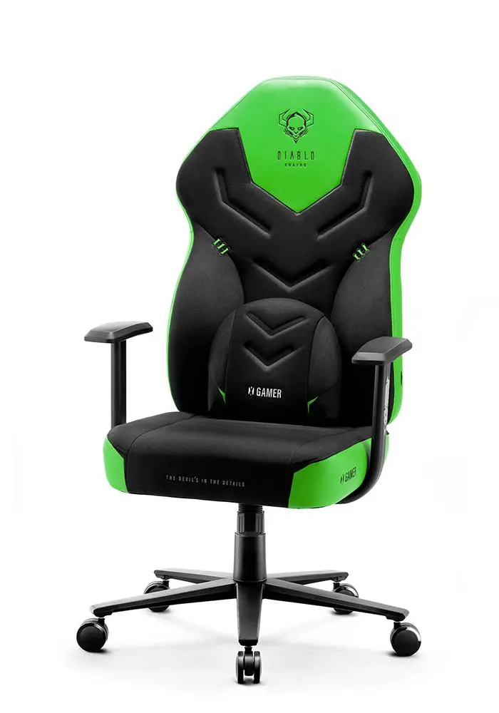 Fotel Diablo Chairs X-Gamer 2.0 Normal Size Gamingowy do 150kg Skóra ECO Tkanina Green emerald