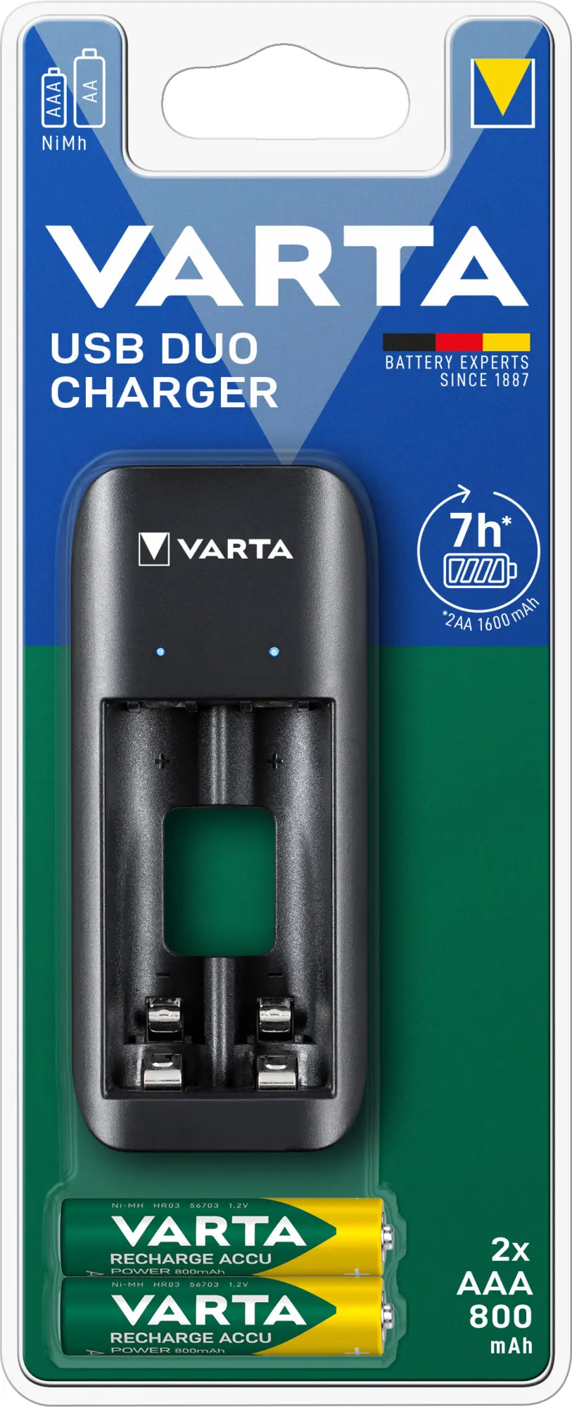 Ładowarka VARTA USB DUO CHARGER + 2 akumulatory AAA 800 mAh