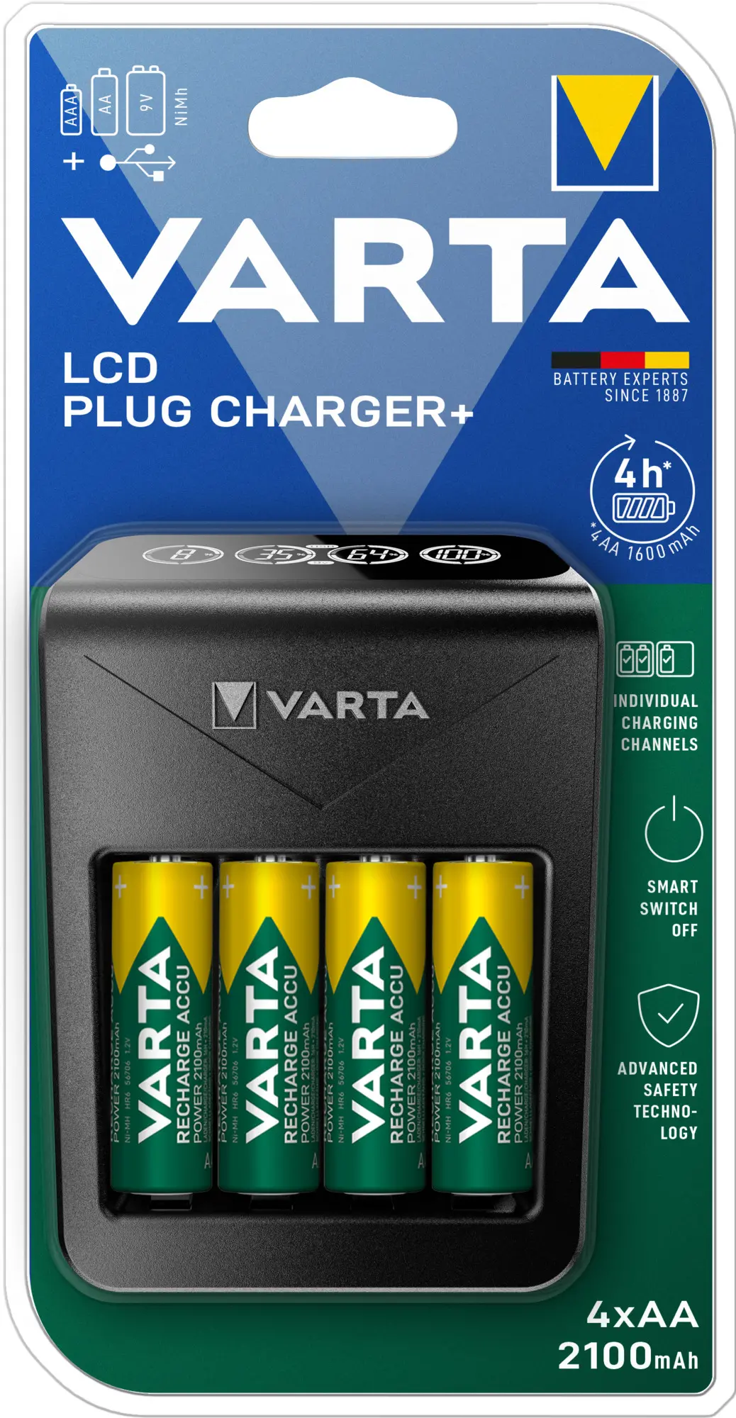 Ładowarka VARTA LCD PLUG CHARGER+ 4 akumulatorki 2100 mAh