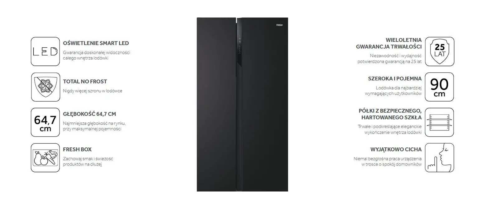 Lodówka Haier Seria 3 HSR3918ENPB Pełny No Frost 177,5cm Komora świeżości Czarny