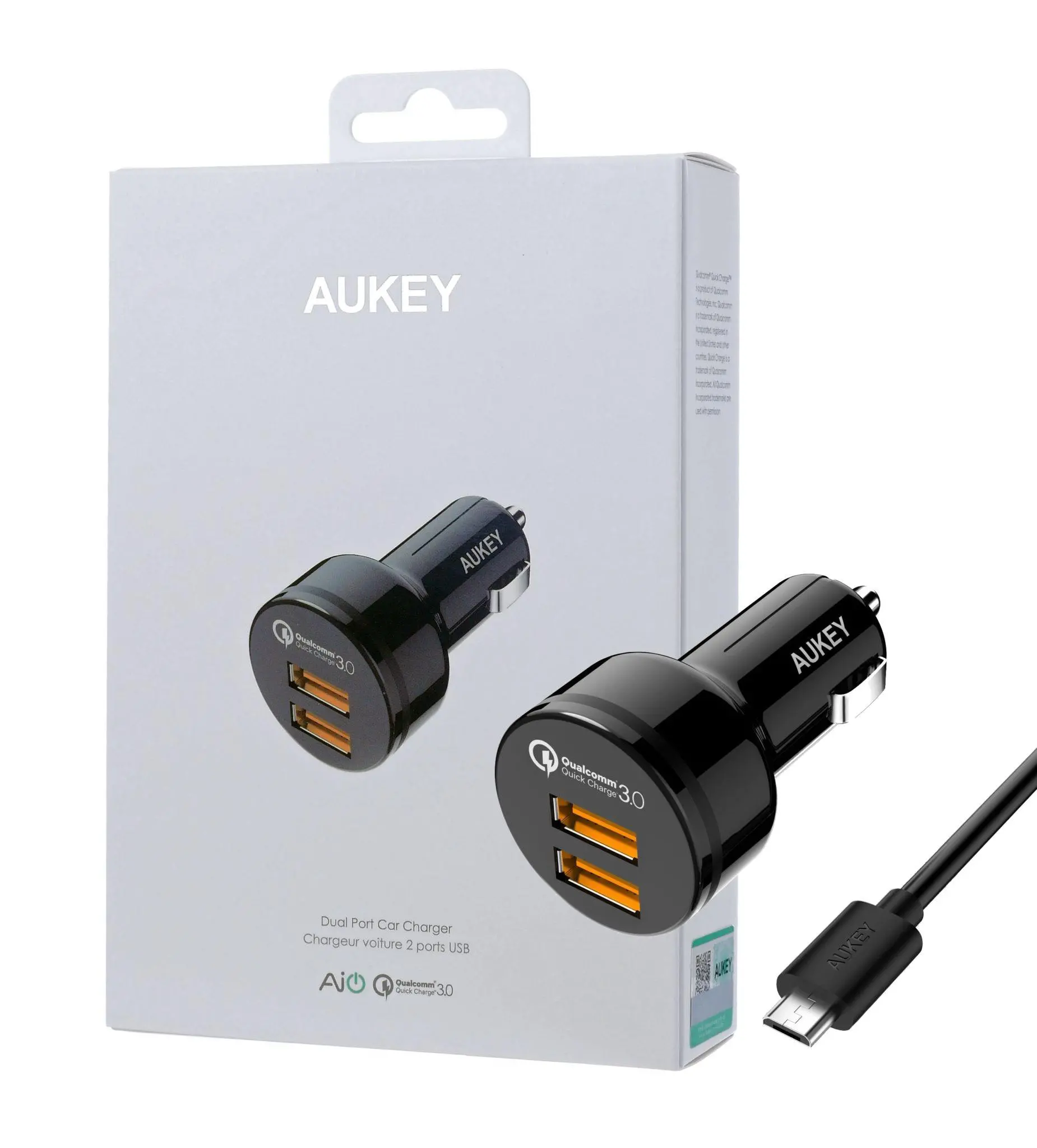 Ładowarka samochodowa Aukey CC-T8 2xUSB QC 36W Czarny