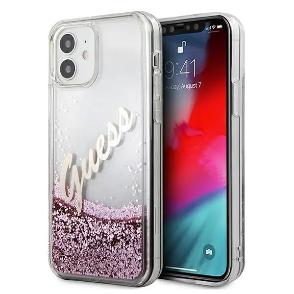 Etui Guess Glitter Liquid Vintage GUHCP12SGLVSPI do iPhone 12 mini Różowy