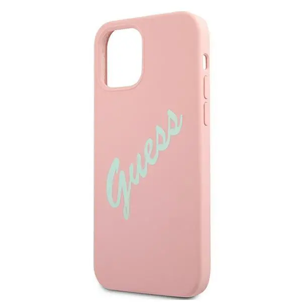 Etui Guess Silicone Vintage Script GUHCP12SLSVSPG do iPhone 12 mini Różowo-zielony