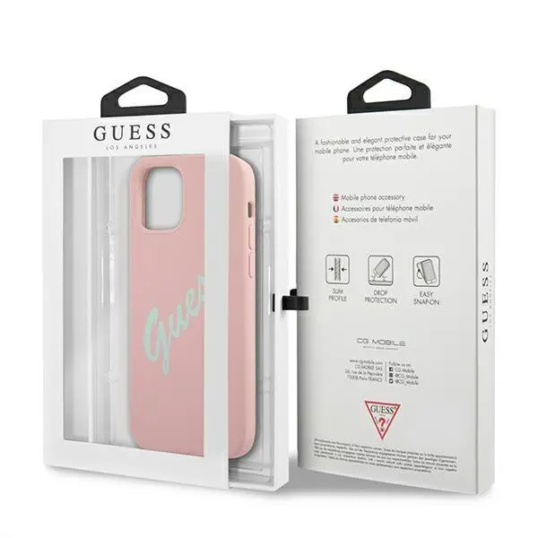 Etui Guess Silicone Vintage Script GUHCP12SLSVSPG do iPhone 12 mini Różowo-zielony