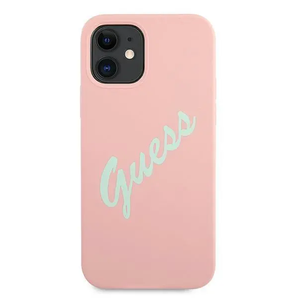 Etui Guess Silicone Vintage Script GUHCP12SLSVSPG do iPhone 12 mini Różowo-zielony
