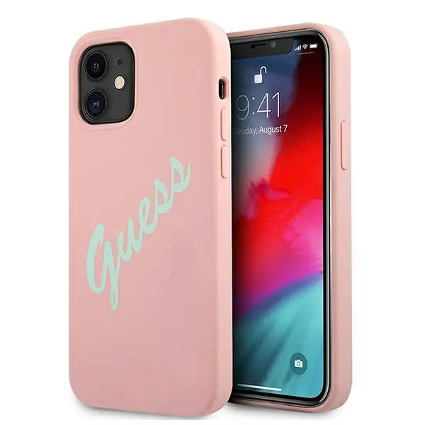 Etui Guess Silicone Vintage Script GUHCP12SLSVSPG do iPhone 12 mini Różowo-zielony