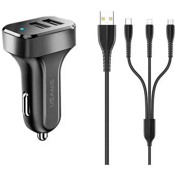 Ładowarka samochodowa USAMS King Tu C13 2x USB kabel Czarny