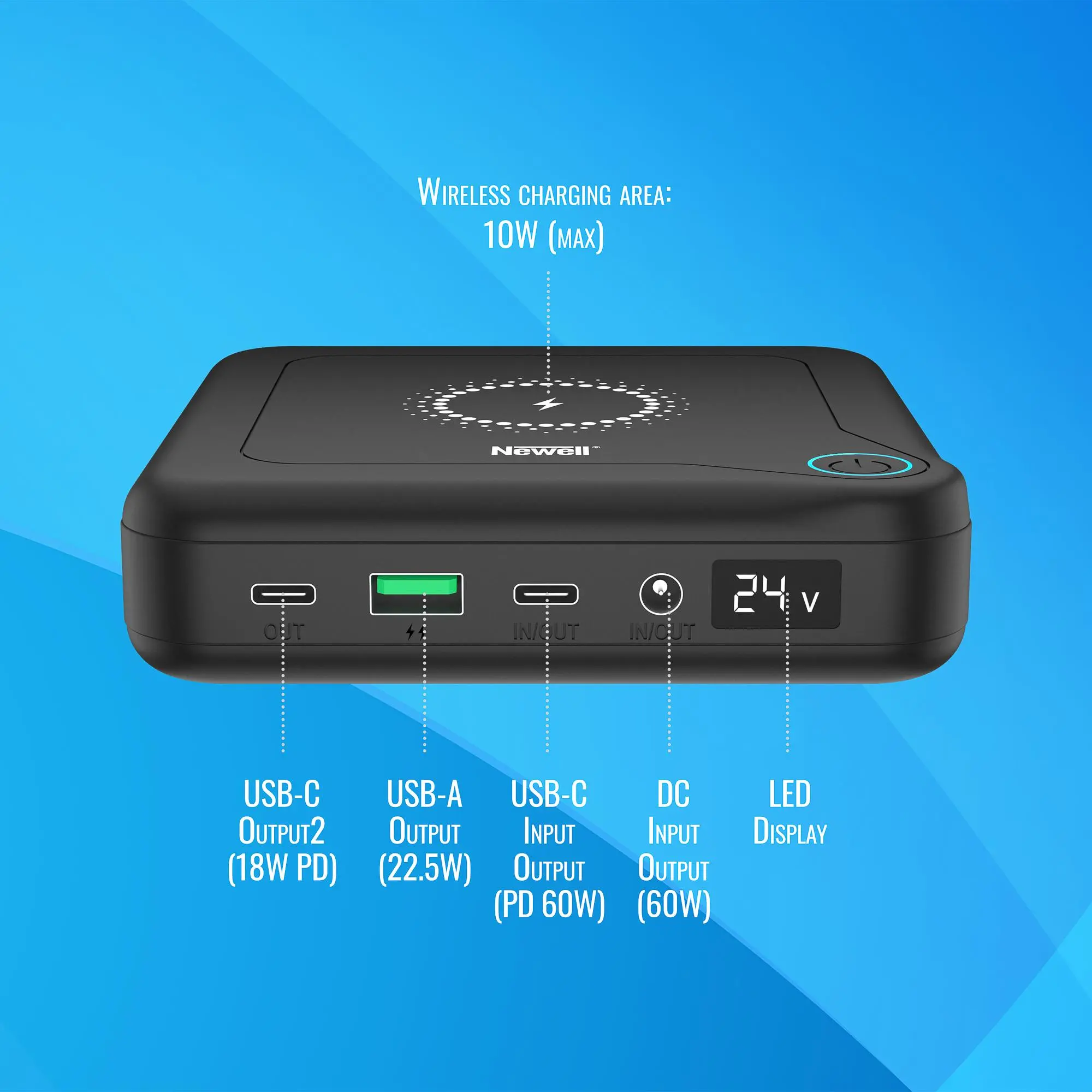 Powerbank Newell GP12 24000mAh USB-C PD 60W QI 10W Czarny