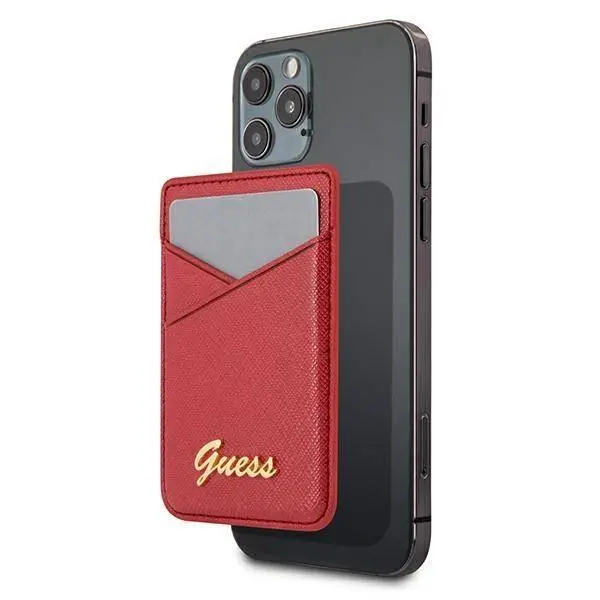 Guess Wallet Card Slot GUWMSSASLBK MagSafe Saffiano do iPhone 12 Czerwony