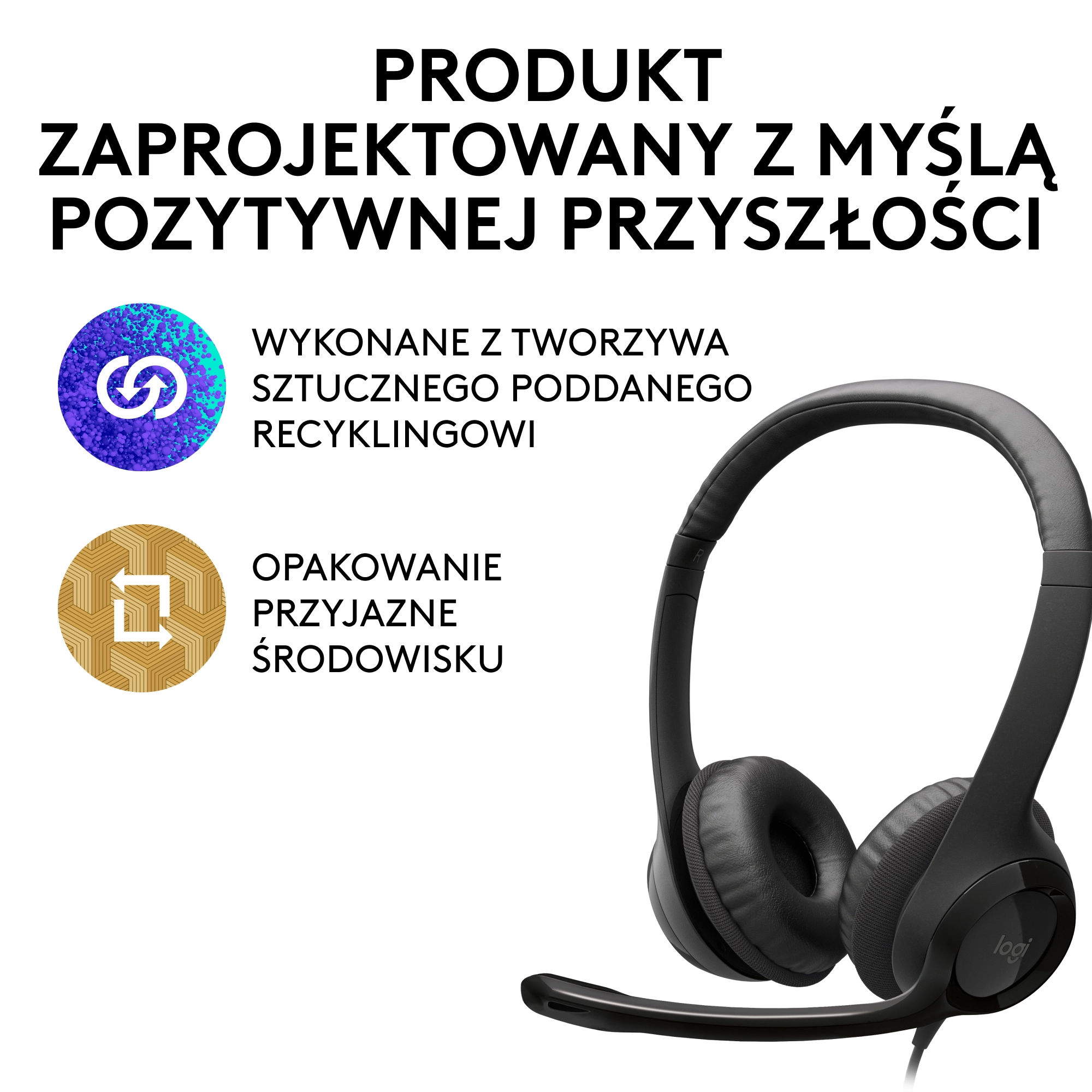 Słuchawki przewodowe z mikrofonem Logitech USB Headset H390 Nauszne Czarny