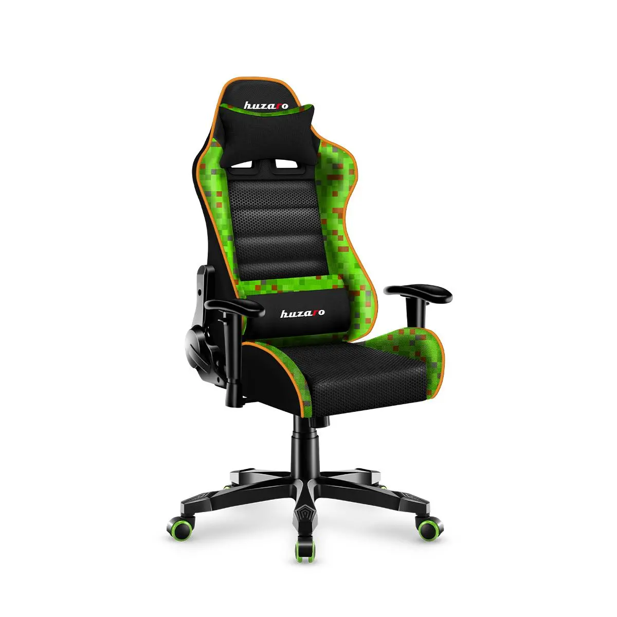 Fotel Huzaro Ranger 6.0 Mesh Dla dzieci do 130kg Tkanina Pixel Czarno-zielony
