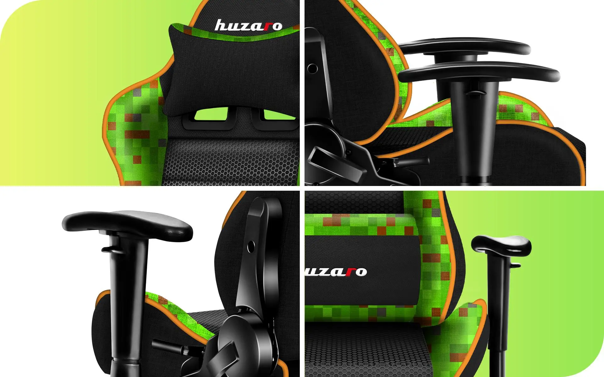 Fotel Huzaro Ranger 6.0 Mesh Dla dzieci do 130kg Tkanina Pixel Czarno-zielony