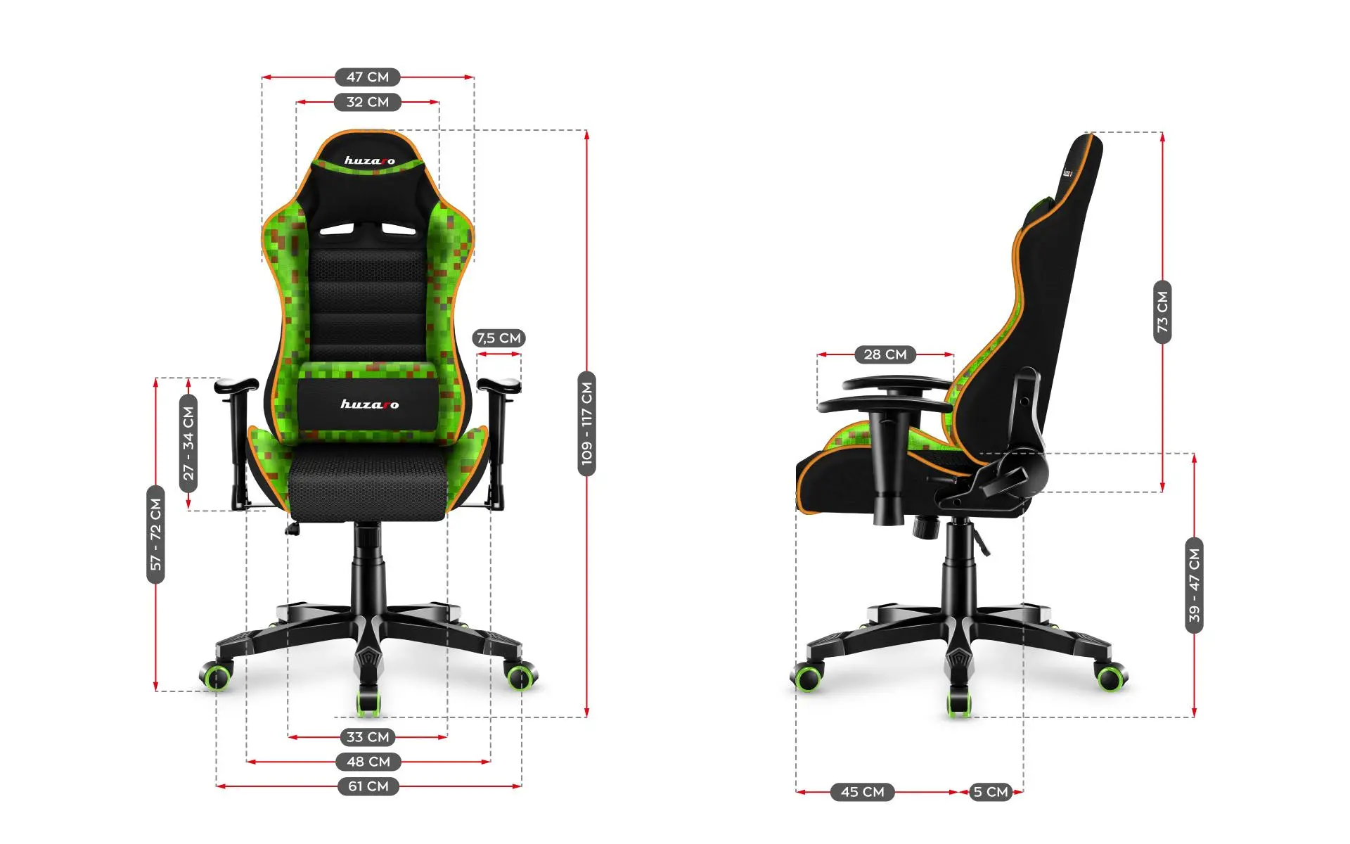 Fotel Huzaro Ranger 6.0 Mesh Dla dzieci do 130kg Tkanina Pixel Czarno-zielony