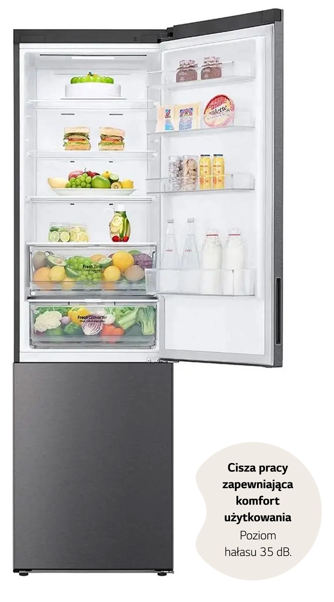 Lodówka LG GBP62DSXCC1 Pełny No Frost 203cm Szuflada z kontrolą wilgotności Ciemny srebrny