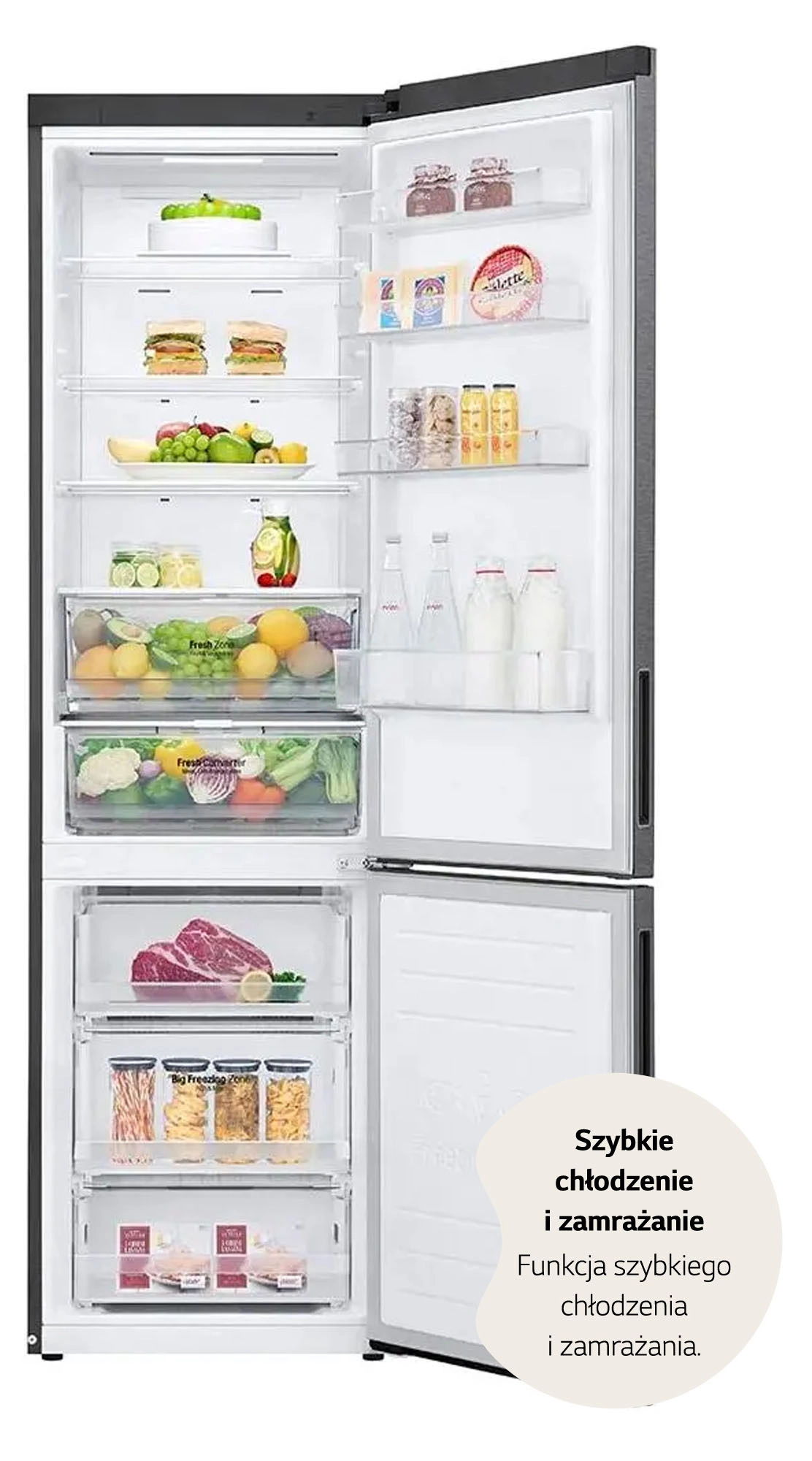 Lodówka LG GBP62DSXCC1 Pełny No Frost 203cm Szuflada z kontrolą wilgotności Ciemny srebrny
