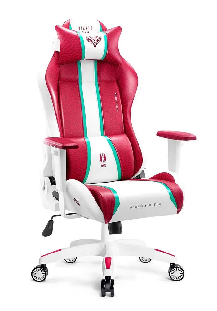 Fotel Diablo Chairs X-One 2.0 King Size Candy Rose Gamingowy do 160kg Skóra ECO Tkanina Biało-czerwony