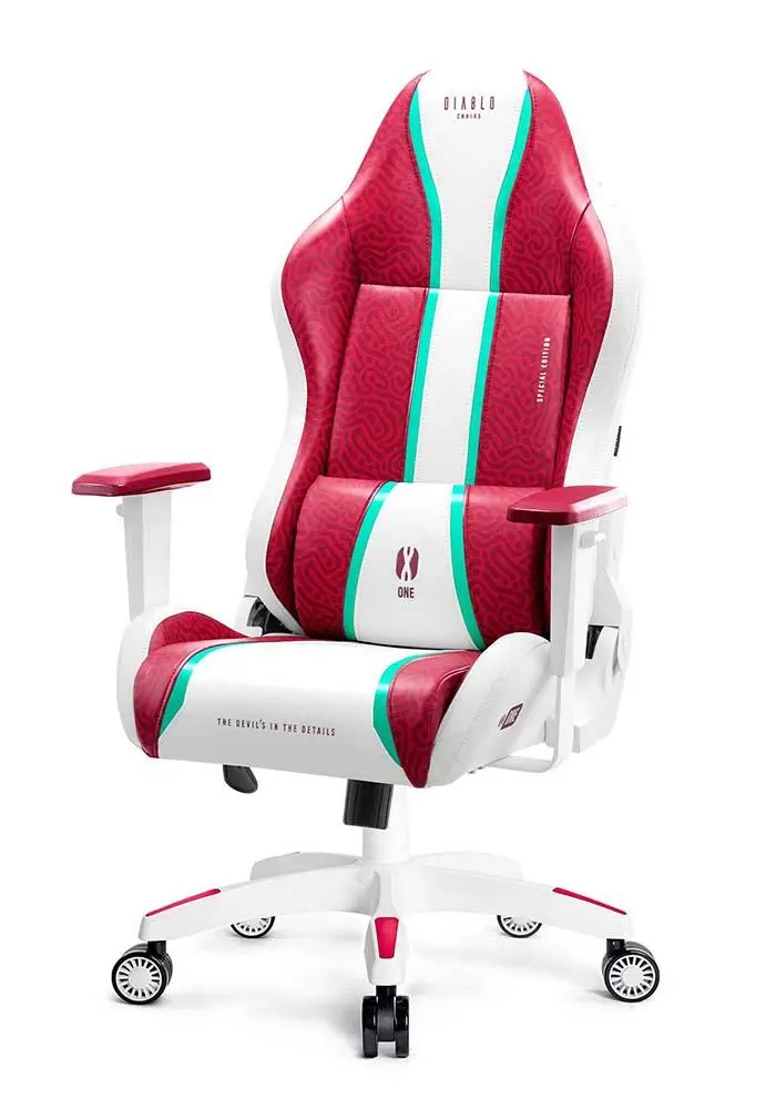 Fotel Diablo Chairs X-One 2.0 King Size Candy Rose Gamingowy do 160kg Skóra ECO Tkanina Biało-czerwony