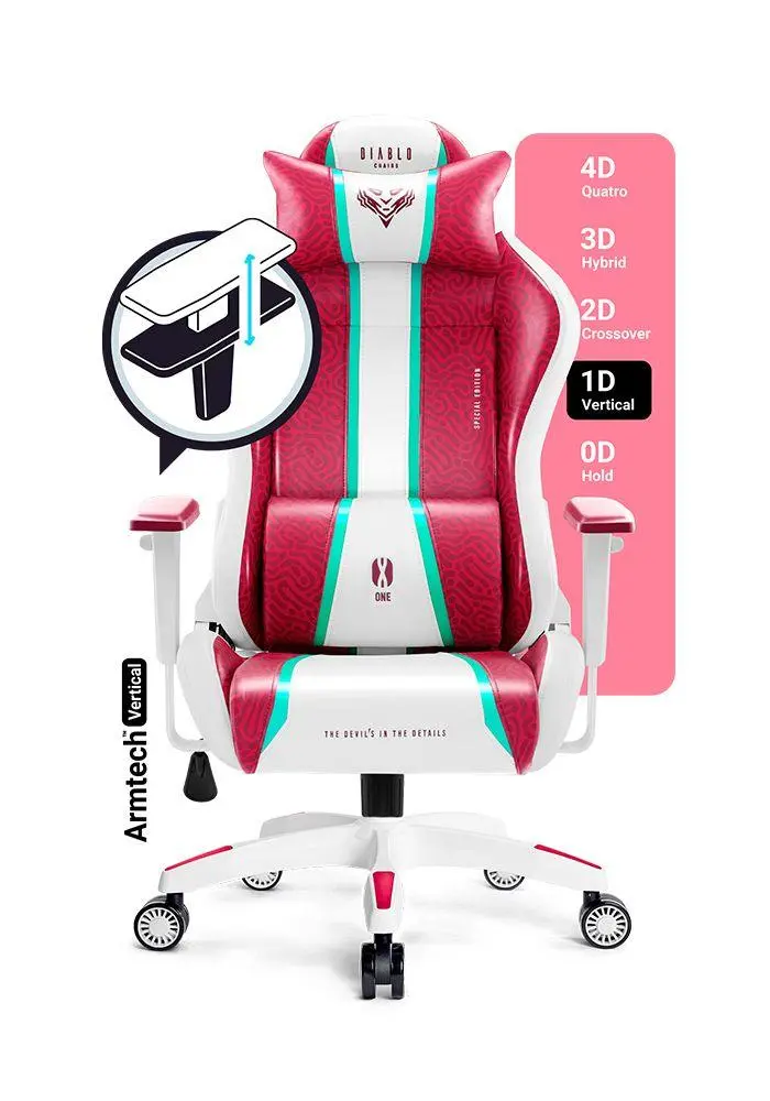 Fotel Diablo Chairs X-One 2.0 King Size Candy Rose Gamingowy do 160kg Skóra ECO Tkanina Biało-czerwony