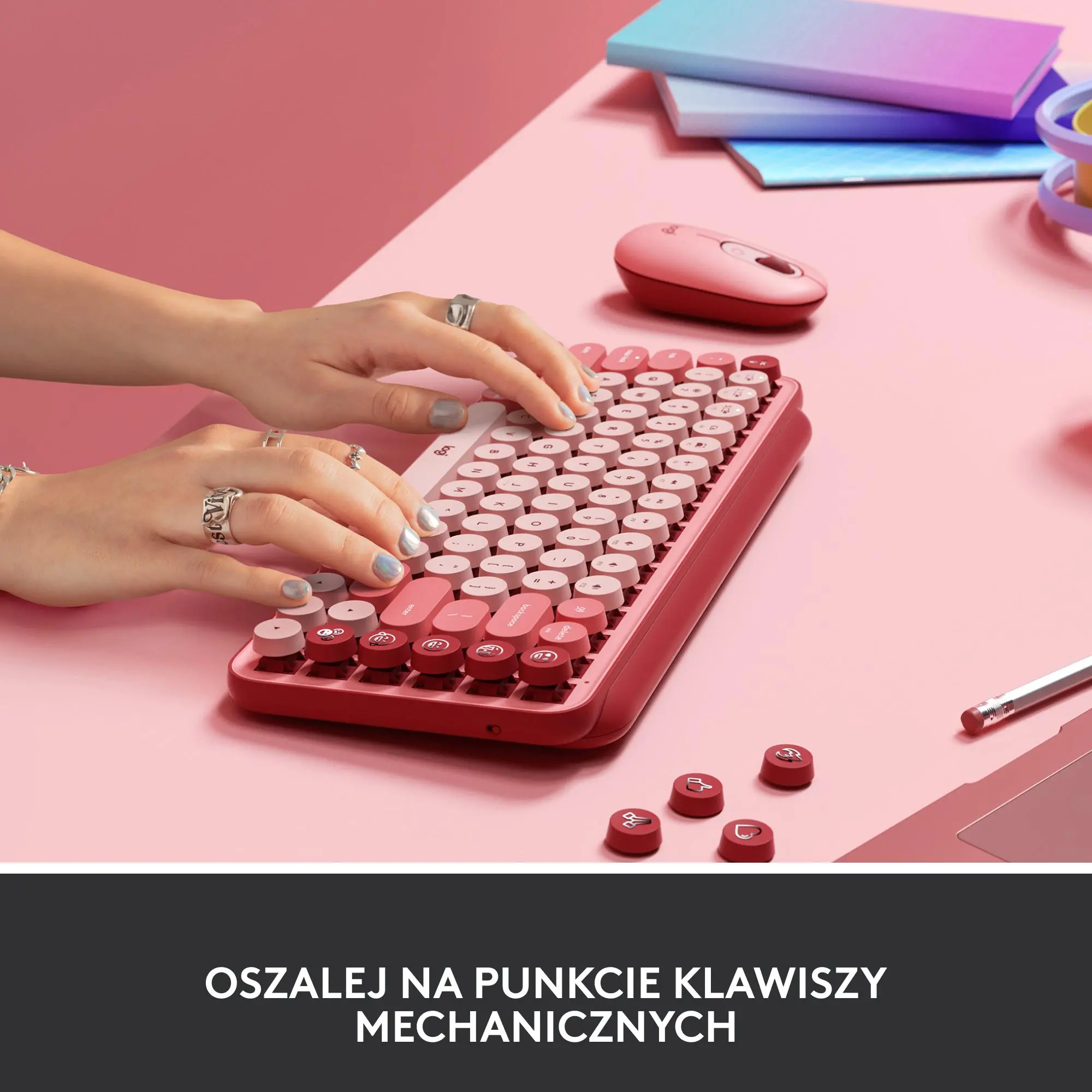 Klawiatura mechaniczna Logitech POP Keys Heartbreaker Malinowy
