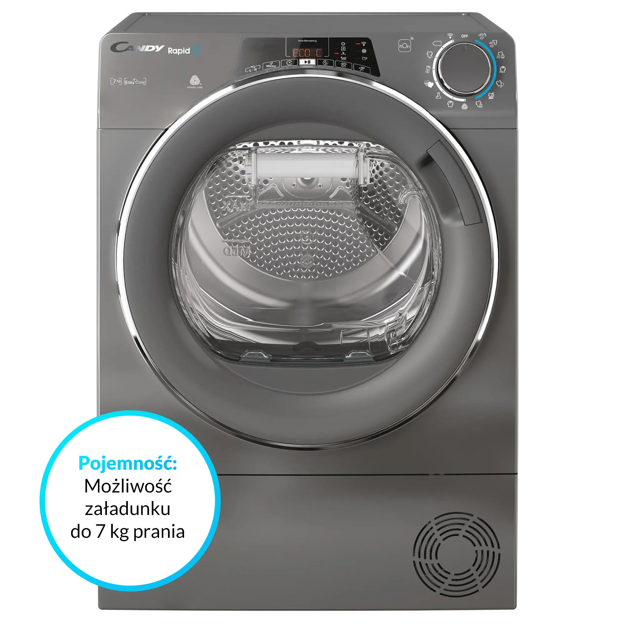 Suszarka Candy RapidO RO4 H7A2TCERX-S Slim 46,5cm 7kg Zdalne sterowanie