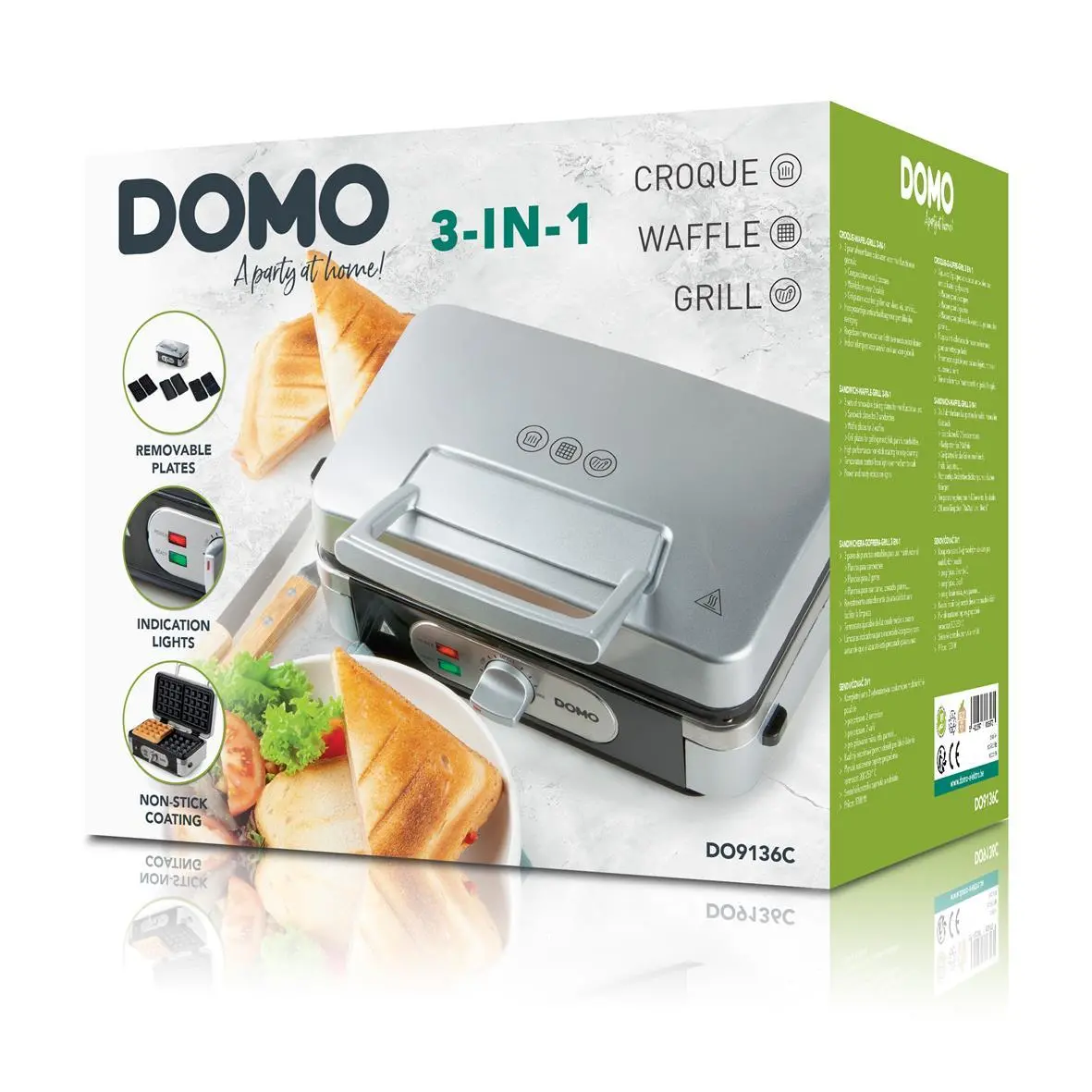 Opiekacz Domo DO9136C 3w1 Gofry Panini Muszle 1000W